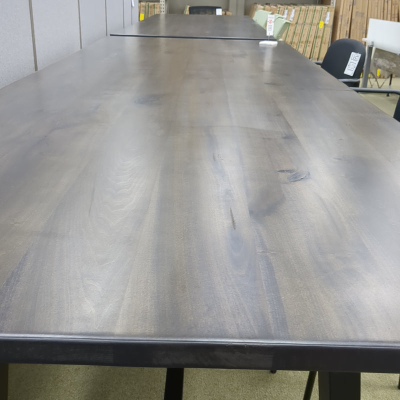 Clearance Dining Table - Steel base and top with brown wood paint