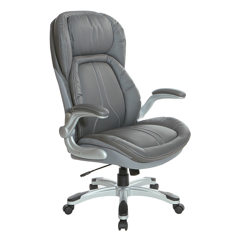 COMPACT LO CHAIR 02 basque “gray stripe” Pro Line II by Office Star Products DELUXE BONDED LEATHER EXECUTIVE CH