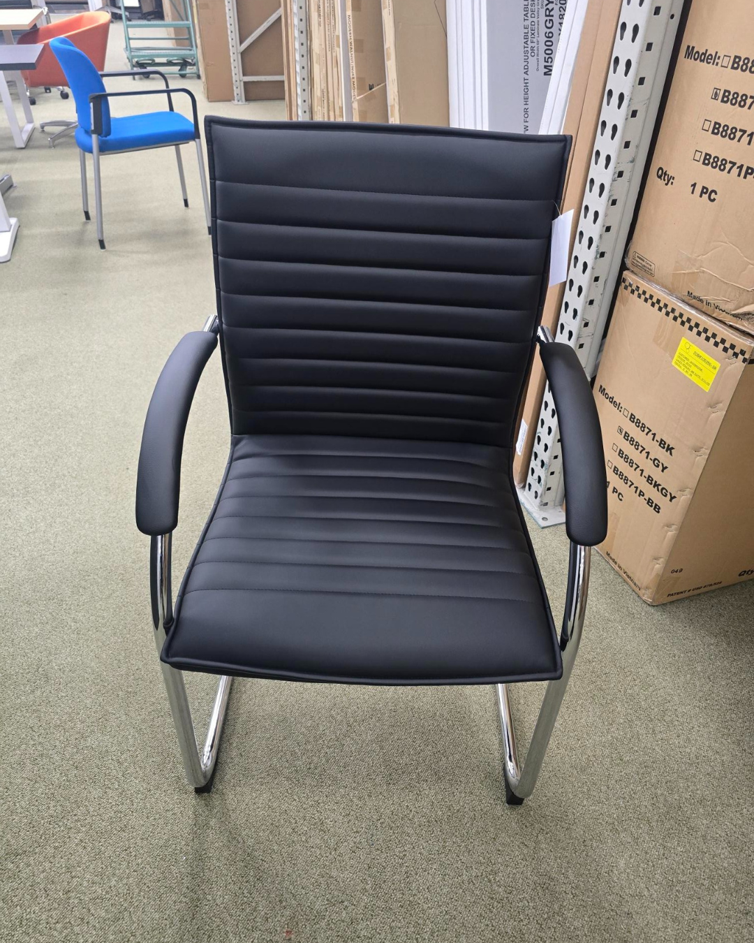 Lorell Big And Tall Fabric-Upholstered Guest Reception Waiting Room Chair, With Arms, Metal Sled