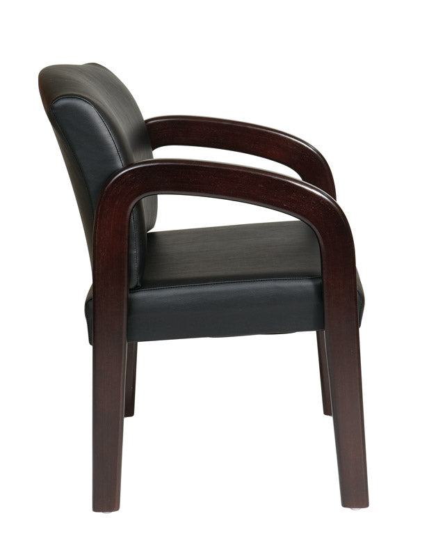Black Faux Leather Espresso Finish Wood Visitors Chair by Office Star - WD388-U6