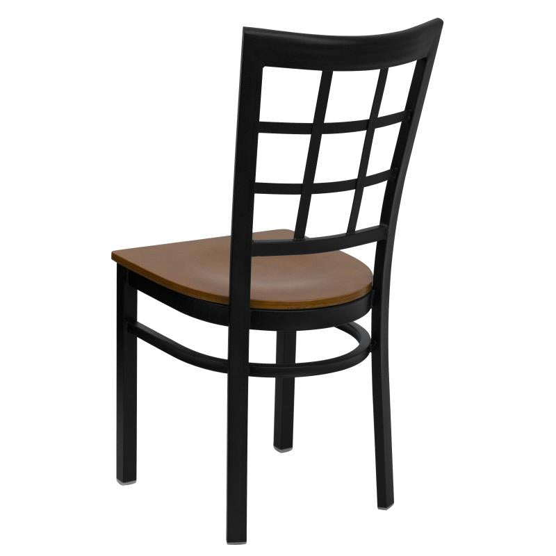 FLASH FURNITURE HERCULES Series Black Window Back Metal Restaurant Chair - Cherry Wood Seat