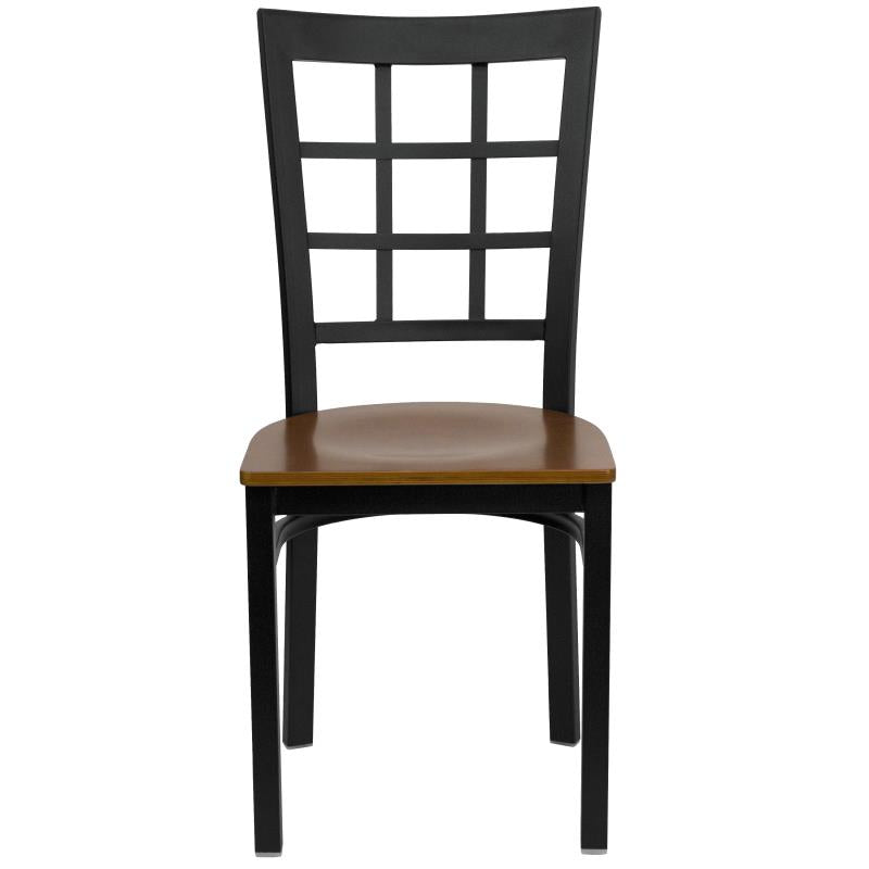 FLASH FURNITURE HERCULES Series Black Window Back Metal Restaurant Chair - Cherry Wood Seat