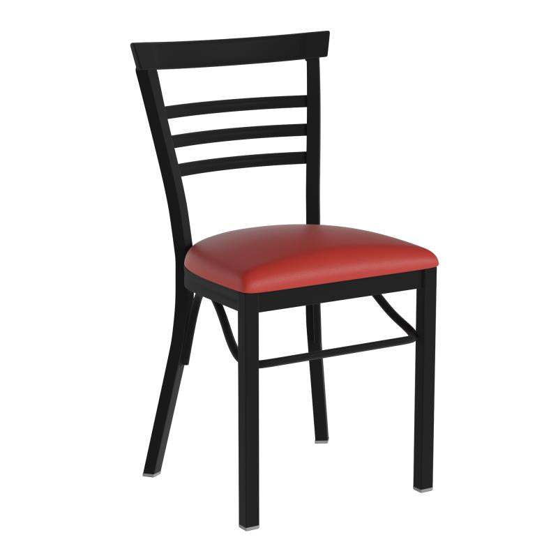 FLASH HERCULES Series Black Three-Slat Ladder Back Metal Restaurant Chair - Vinyl Seat