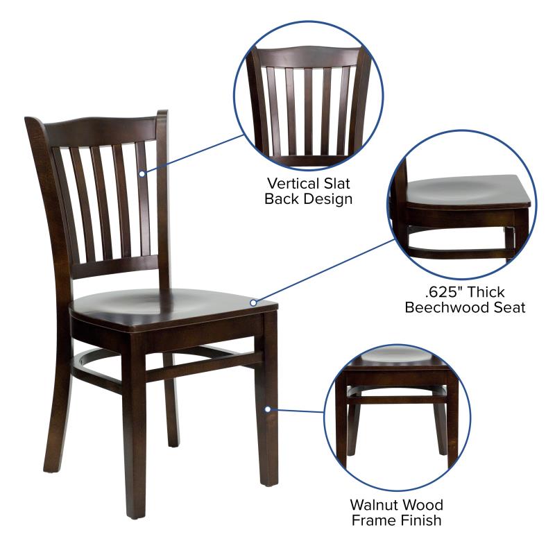 FLASH FURNITURE HERCULES Series Vertical Slat Back Walnut Wood Restaurant Chair