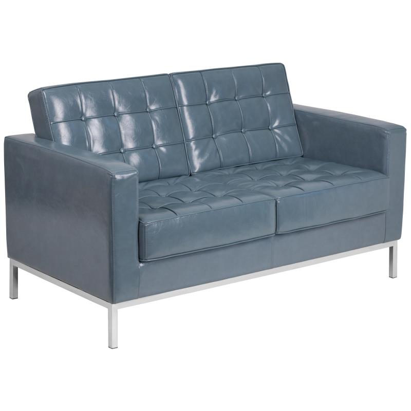 FLASH HERCULES Lacey Series Contemporary Black LeatherSoft Loveseat with Stainless Steel Frame - ZB-LACEY-831-2-LS-GG