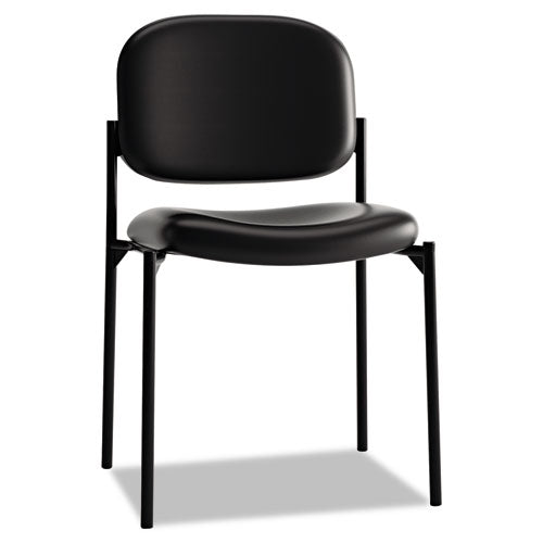HON Basyx VL606 Stacking Armless Guest Chair, Black Leather
