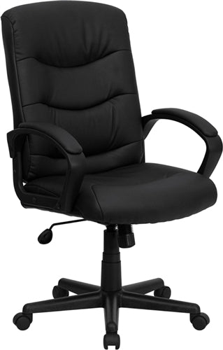FLASH Chelsea Mid-Back Black LeatherSoft Executive Swivel Office Chair with Three Line Horizontal Stitch Back and Arms - GO-977-1-BK-LEA-GG