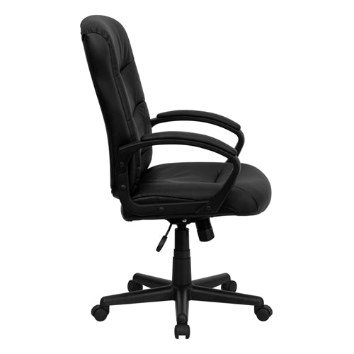 FLASH Chelsea Mid-Back Black LeatherSoft Executive Swivel Office Chair with Three Line Horizontal Stitch Back and Arms - GO-977-1-BK-LEA-GG