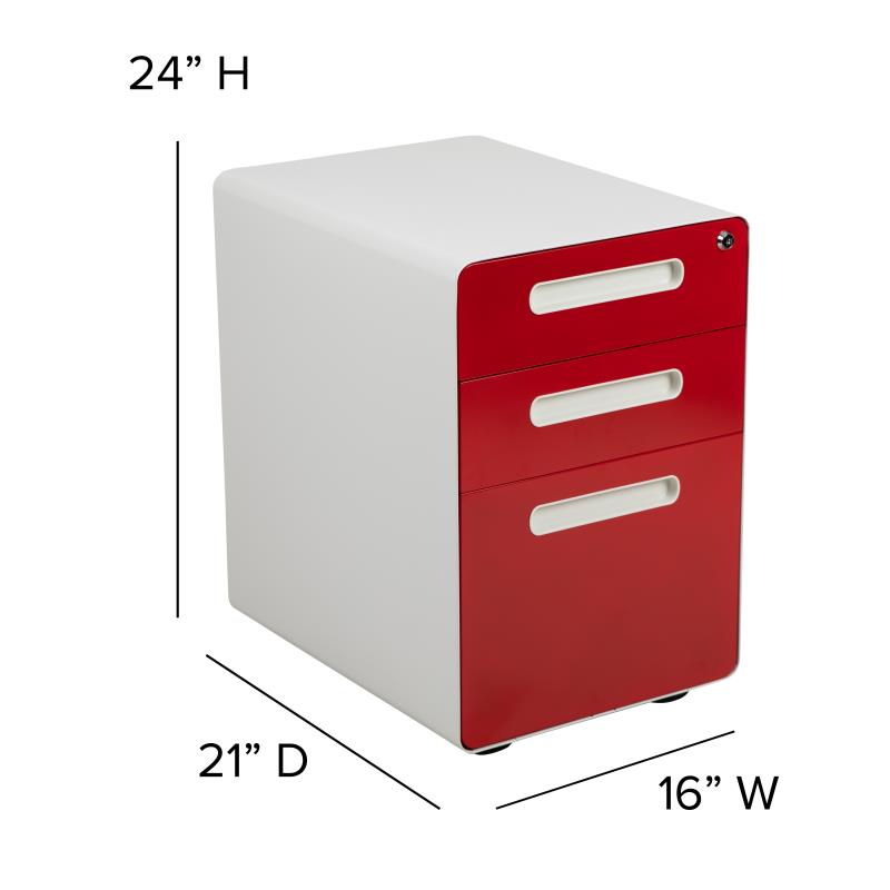 FLASH Wren Ergonomic 3-Drawer Mobile Locking Filing Cabinet with Anti-Tilt Mechanism and Hanging Drawer for Legal & Letter Files