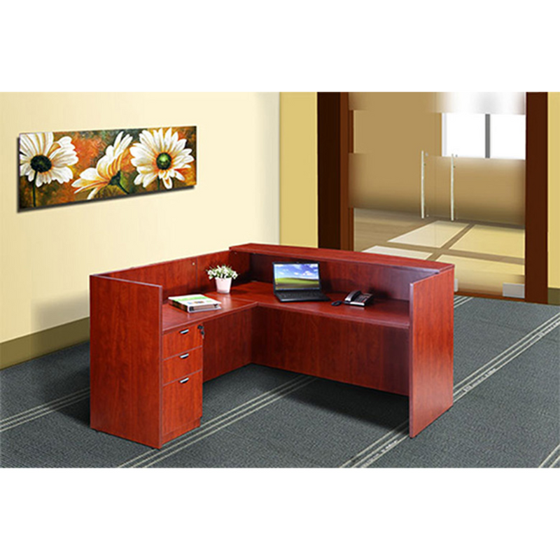Boss Holland Series 71 Inch Reception L-Shape Corner Desk with File Storage Pedestal, Cherry