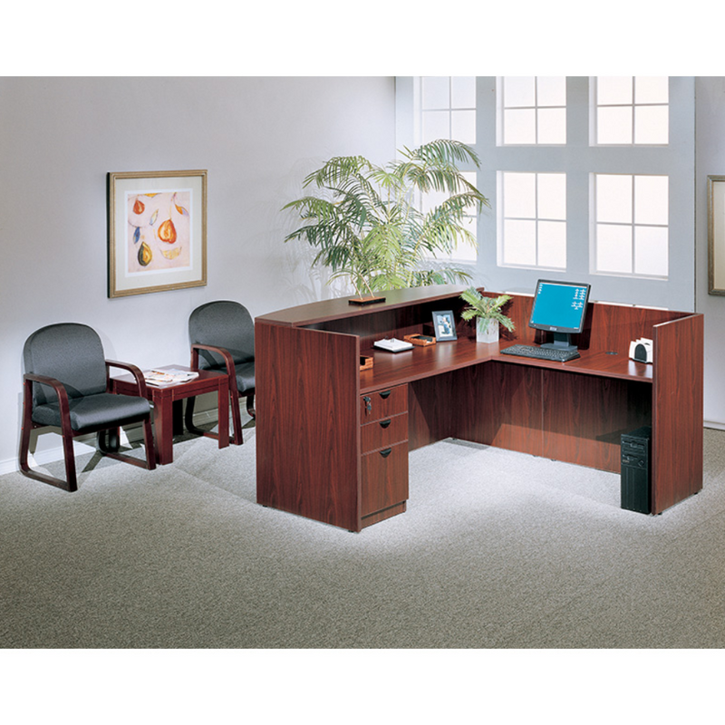 Boss Holland Series 71 Inch Reception L-Shape Corner Desk with File Storage Pedestal, Mahogany