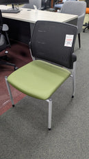 USED Modern Guest Chair – Mesh Back with Green Upholstered Seat