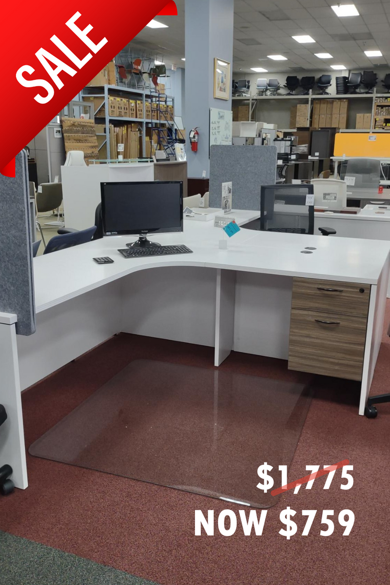 White L-Shape Desk Napa Series Compu-Corner with Box and File driftwood ped.