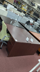 USED Desk 60" x 30" with Double Box/File Pedestals – Mahogany Finish