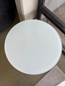 iDesk series 27” round glass table w/ wood leg base