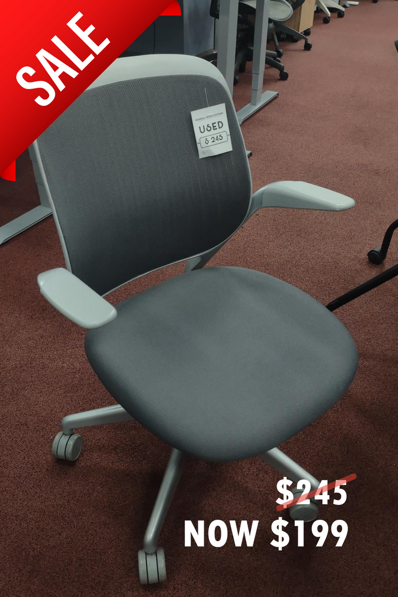 USED Steelcase Cobi Office Chair - Arms with Soft Arm Caps, white Frame, and Fabric Seat