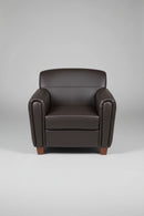 USED Club Chair all Brown Vinyl with Wooden Legs