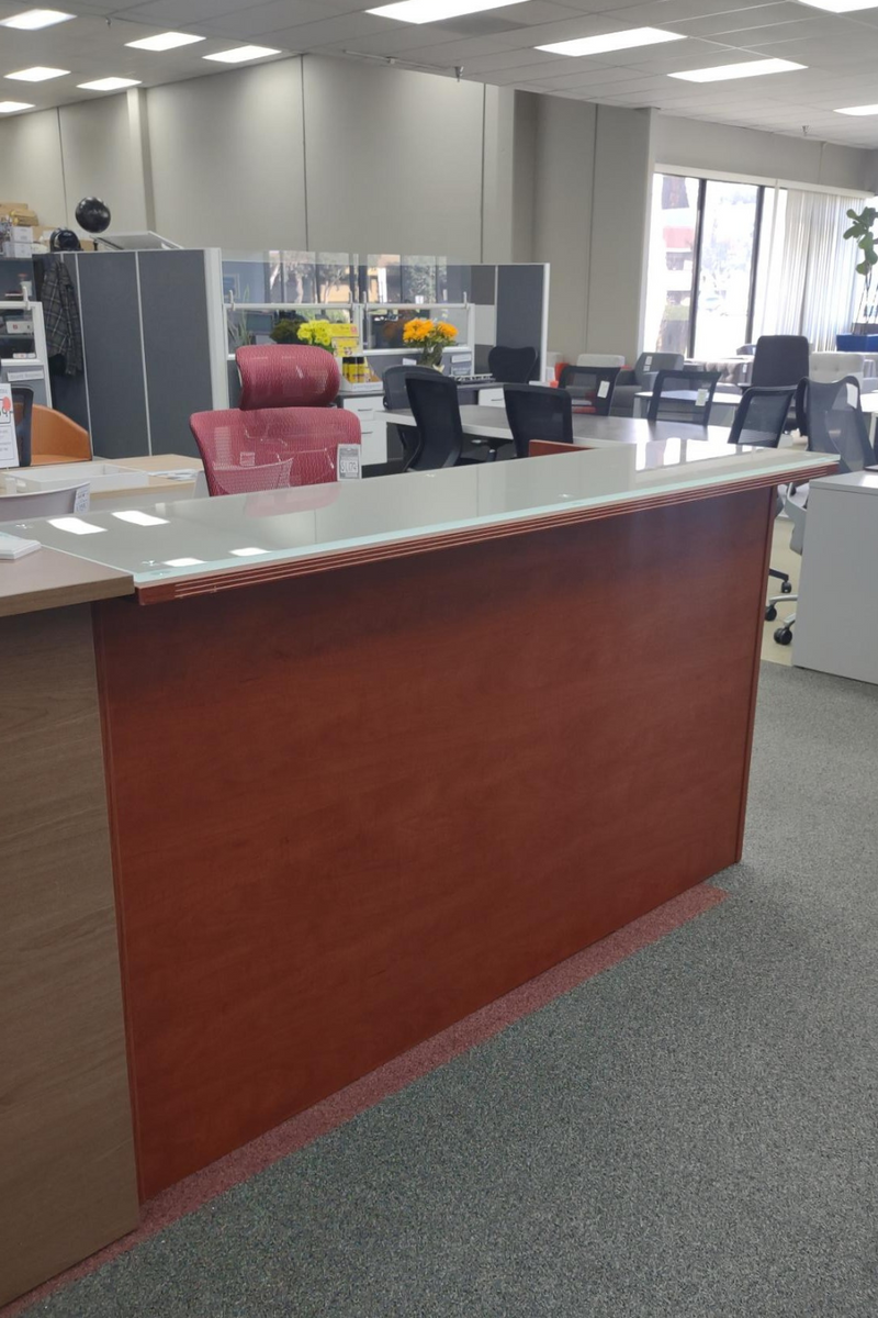 Reception Shell Desk with Glass Transaction and BFF-Ped