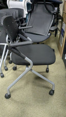 USED Nesting Training Chair with Casters – Black Seat and Back with Silver Frame