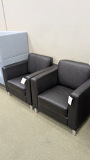 USED Club Chair with Steel Base and Black Vinyl Finish