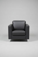 USED Club Chair with Steel Base and Black Vinyl Finish