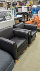 USED Club Chair with Wood Legs – Black Vinyl