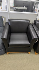 USED Club Chair with Wood Legs – Black Vinyl