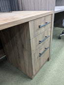 USED Deskmakers Reception Desk 72" x 30" with Dual Box/Box/File Pedestals – Walnut Finish