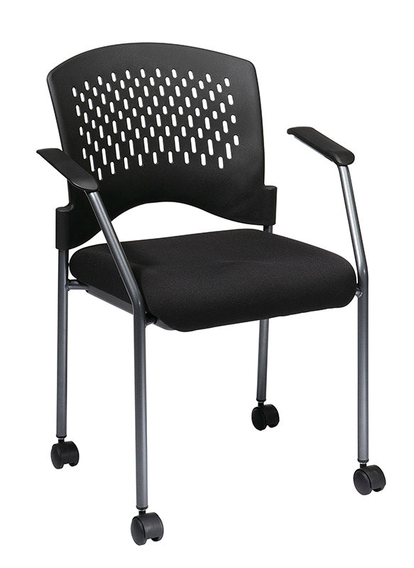 Pro Line II by Office Star Products TITANIUM FINISH ROLLING BLACK VISITORS CHAIR - 8640-30