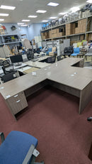 USED L-Shape Desk 71" x 35.5" with 41" x 23" Return & Box/File Pedestal – Driftwood Finish