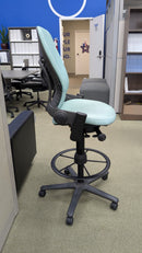 USED Steelcase Leap V2 Stool Chair with Foot Ring – Green Upholstered Seat and Back
