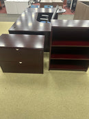 Wood veneer u shape desk set w/ 2 drawer lateral and bookcase