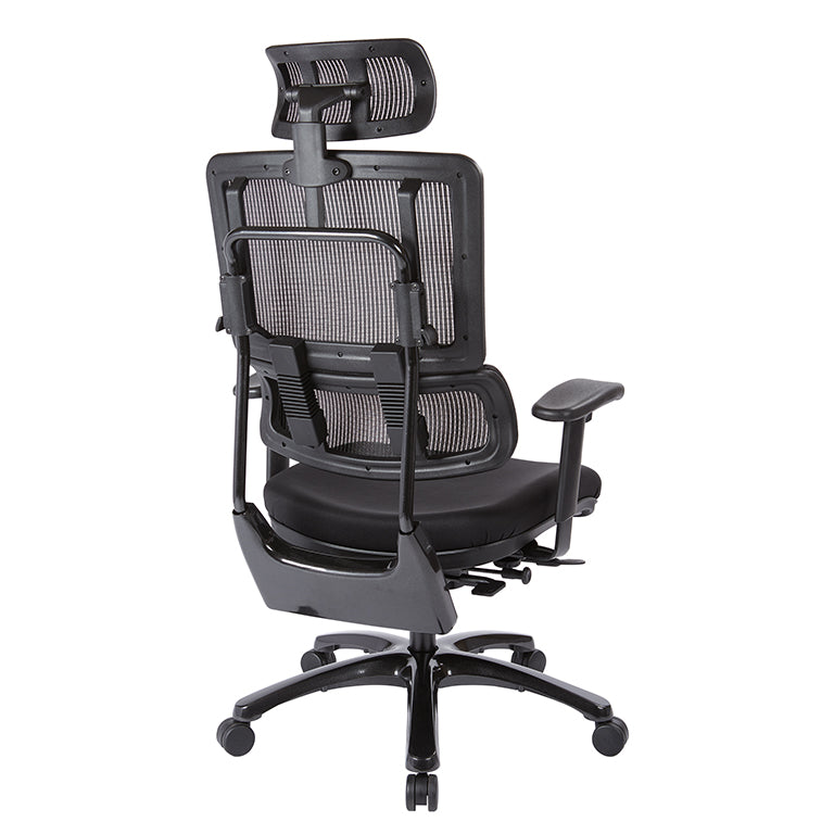 Pro Line II by Office Star Products VERTICAL BLACK MESH BACK CHAIR WITH SHINY BLACK BASE WITH HEADREST - 99663BHRB-30