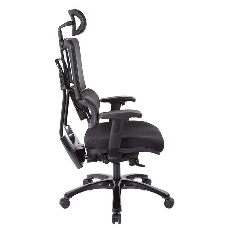 Pro Line II by Office Star Products VERTICAL BLACK MESH BACK CHAIR WITH SHINY BLACK BASE WITH HEADREST - 99663BHRB-30