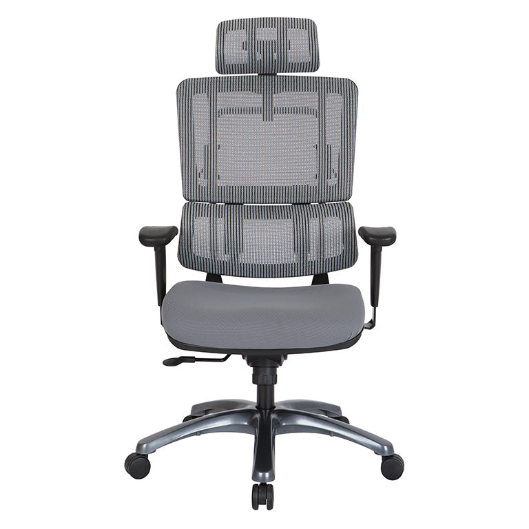 Pro Line II by Office Star Products VERTICAL GREY MESH BACK CHAIR WITH TITANIUM BASE WITH HEADREST - 99667THRS-5811