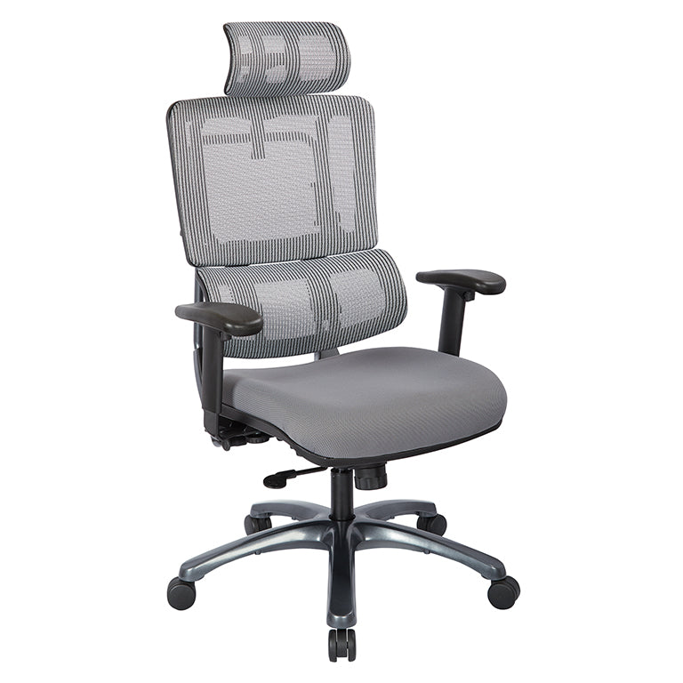 Pro Line II by Office Star Products VERTICAL GREY MESH BACK CHAIR WITH TITANIUM BASE WITH HEADREST - 99667THRS-5811