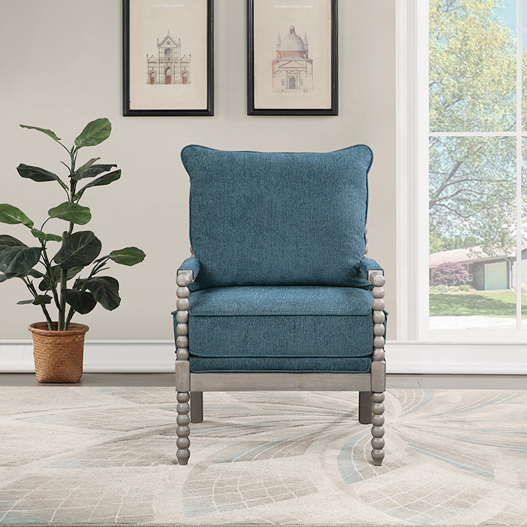 Ave Six by Office Star Products ABBOTT SPINDLE CHAIR IN AZURE FABRIC WITH BRUSHED GREY FINISH - ABB-BY4
