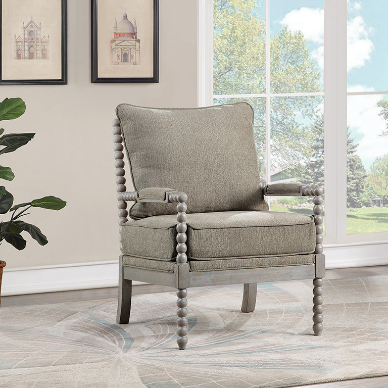 Ave Six by Office Star Products ABBOTT SPINDLE CHAIR IN DOLPHIN FABRIC WITH BRUSHED GREY FINISH - ABB-BY5