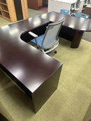 Wood veneer u shape desk set w/ 2 drawer lateral and bookcase