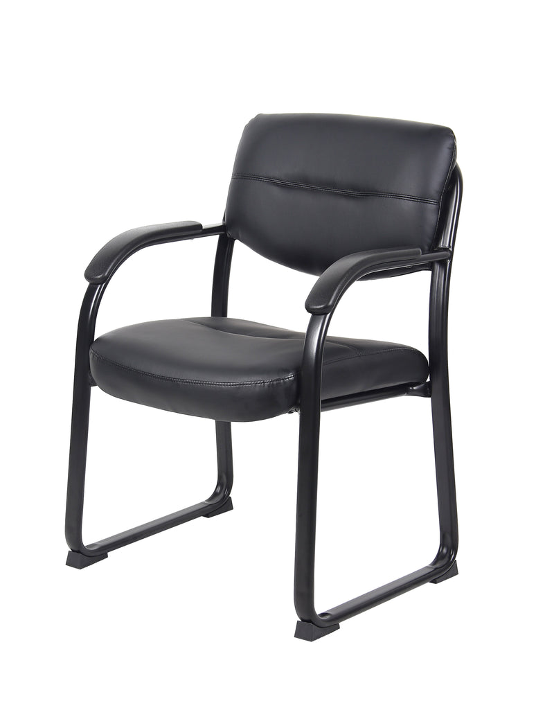 Boss Leather Sled Base Side Chair W/ Arms - B9519