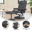 FLASH Rachel sillón reclinable contemporáneo de múltiples posiciones y otomana con base envuelta en cuero sintético negro
