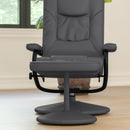 FLASH Rachel sillón reclinable contemporáneo de múltiples posiciones y otomana con base envuelta en cuero sintético negro