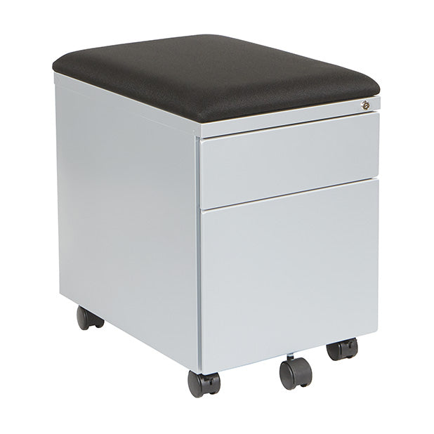 Office Star Products MOBILE BOX/FILE PEDESTAL WITH CUSHION, 22"D, SILVER FINISH / BLACK FABRIC - BXPMC22BF