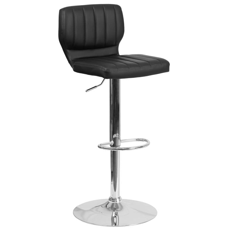 FLASH Jeremy Contemporary Adjustable Height Barstool with Vertical Stitch Back and Chrome Base - CH-132330-GG