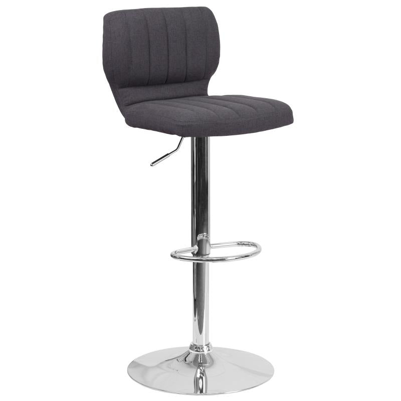 FLASH Jeremy Contemporary Adjustable Height Barstool with Vertical Stitch Back and Chrome Base - CH-132330-GG