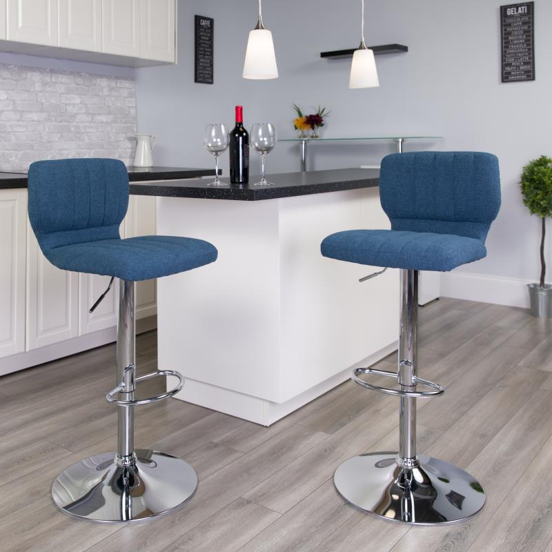 FLASH Jeremy Contemporary Adjustable Height Barstool with Vertical Stitch Back and Chrome Base - CH-132330-GG