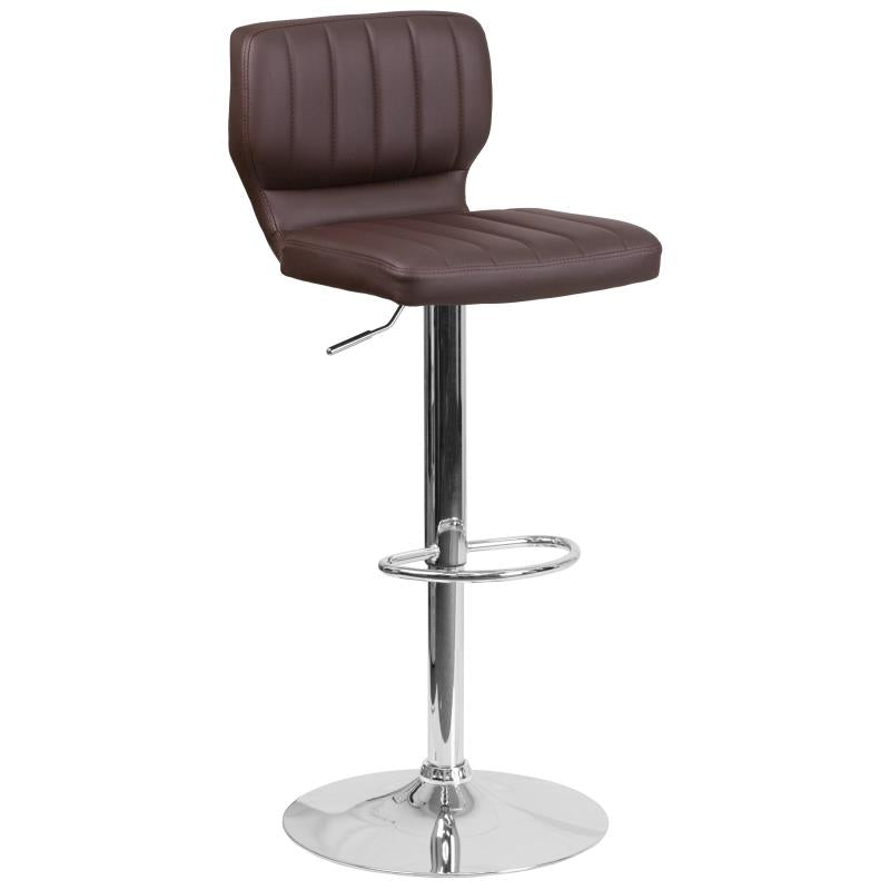 FLASH Jeremy Contemporary Adjustable Height Barstool with Vertical Stitch Back and Chrome Base - CH-132330-GG