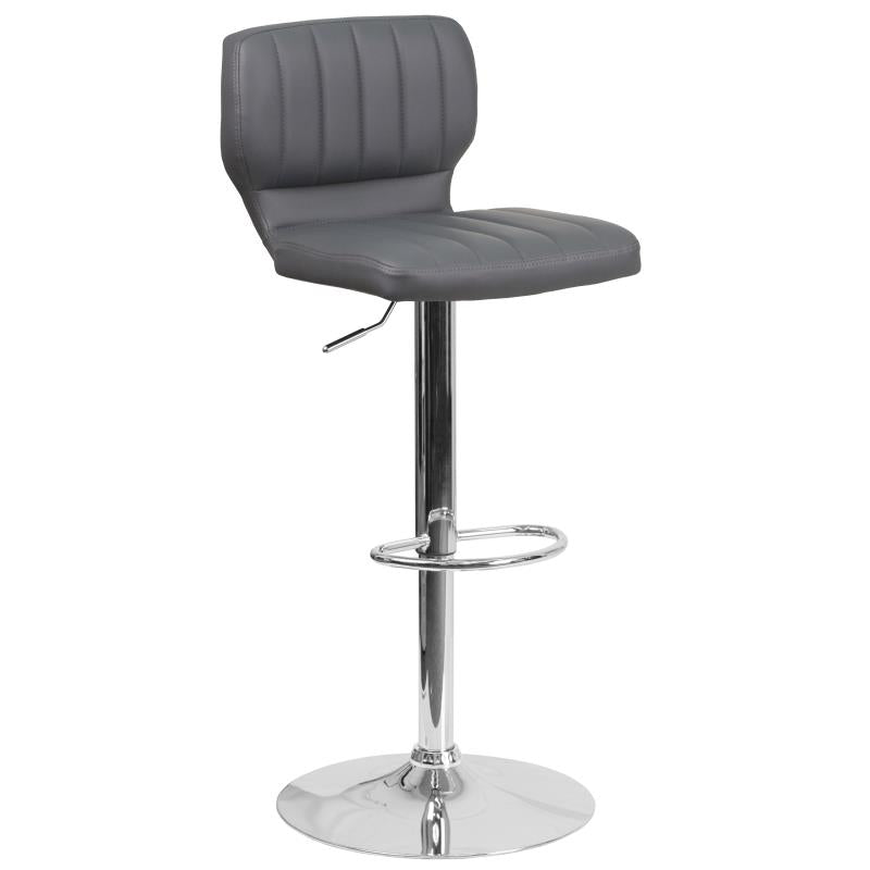 FLASH Jeremy Contemporary Adjustable Height Barstool with Vertical Stitch Back and Chrome Base - CH-132330-GG