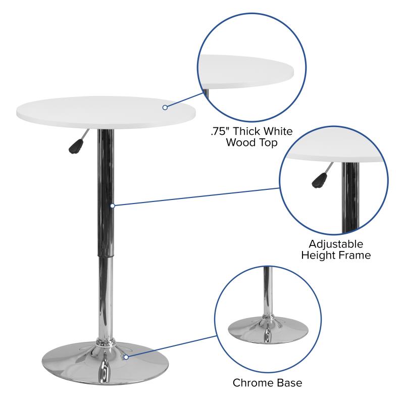 FLASH Pearl 23.75'' Round Adjustable Height White Wood Table - CH-2-GG