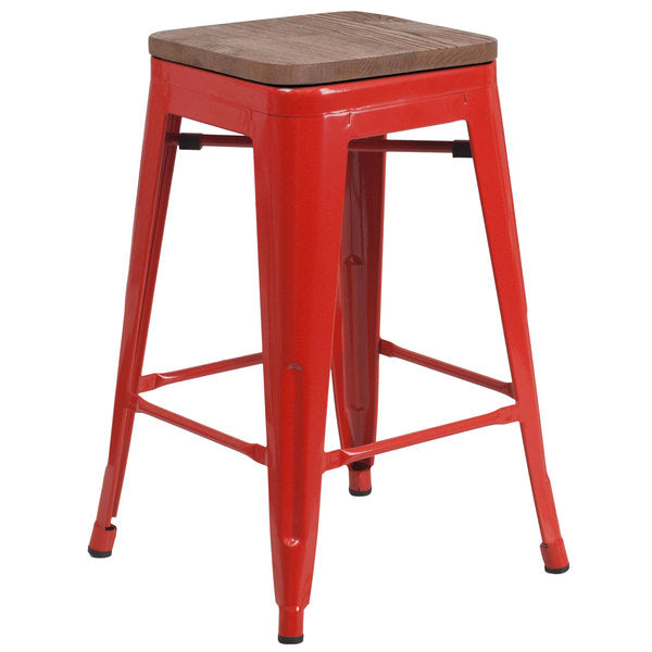 24" Backless Red Metal Counter Height Stool by Flash Furniture